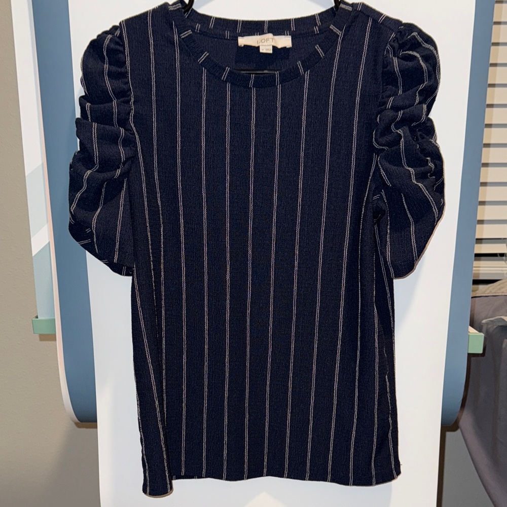 LOFT Dark Blue and White Striped Long Sleeve Top